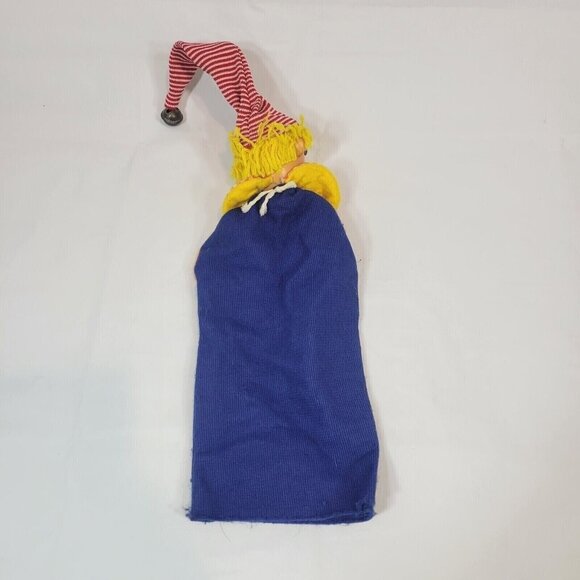 Vintage Pinocchio Puppet Hand Painted Wooden Face Yellow Hair Fabric Body - Picture 8 of 10